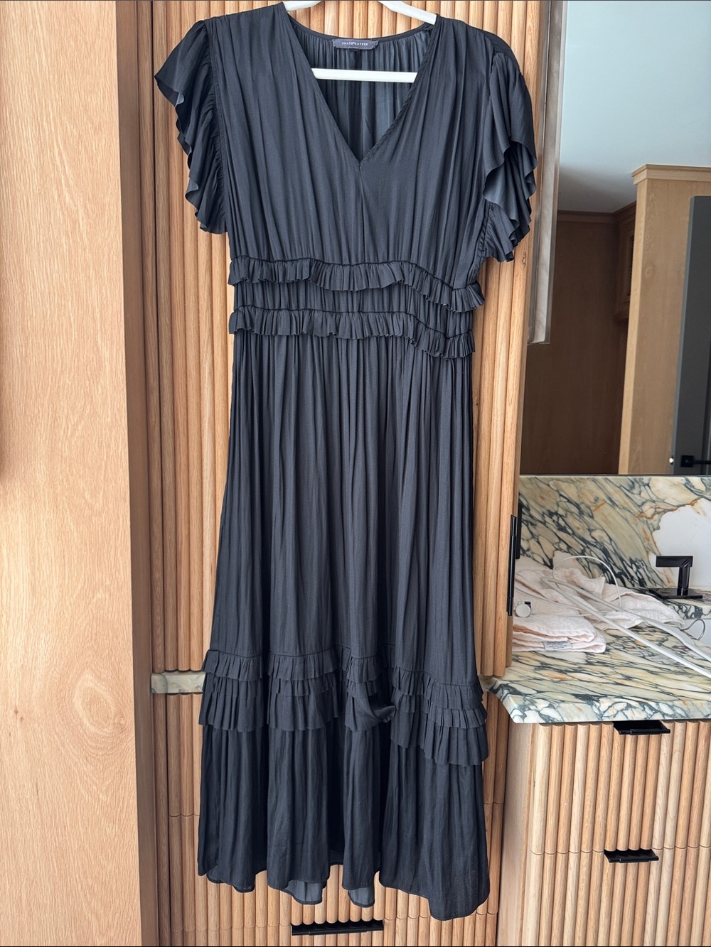 Black Ruffle-Tier Midi Dress